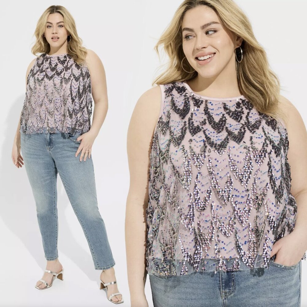 TORRID Sequin Shell Shimmer Crop Top 1X